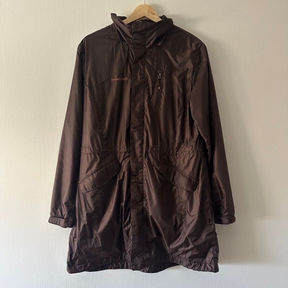 Montbell Womens Brown Lightweight Long Windbreaker Hooded Jacket Coat US Medium